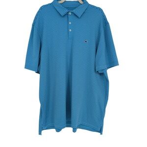 Vineyard Vines Performance Polo Shirt Mens XXL Blue Striped Short Sleeve Golf